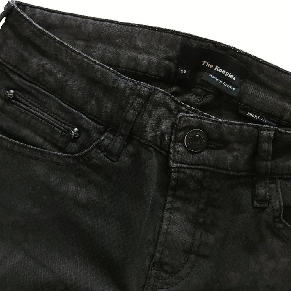 THE KOOPLES Short Fit black skinny jeans anthracite floral lace print Sz 25 NEW - Picture 7 of 8